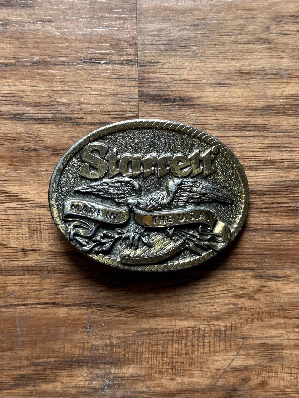 Starrett Made in the USA Eagle Brass Belt Buckle Western Americana Metal 90s 80s
